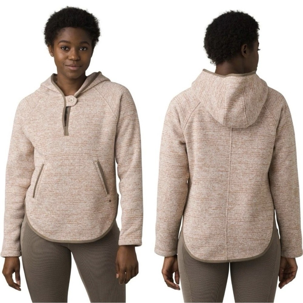 PRANA Tri Thermal Hooded Poncho Pullover Kangaroo Pocket Sweater Size Small‎